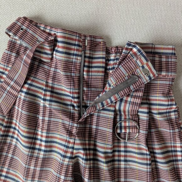 PULL&BEAR Red Lightweight Tartan/Plaid High-Waisted Belted Shorts, Size L - Picture 3 of 9